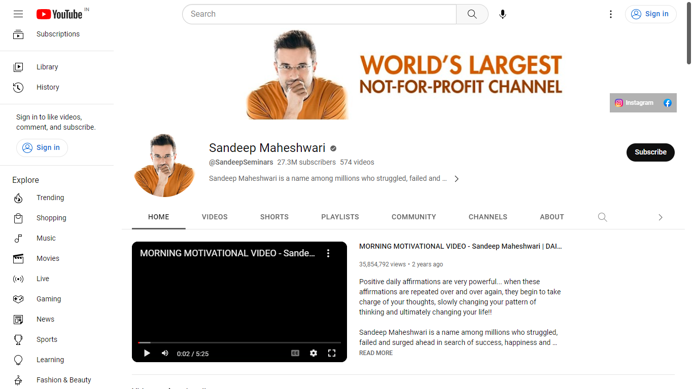 Sandeep Maheshwari (YouTube Channel)