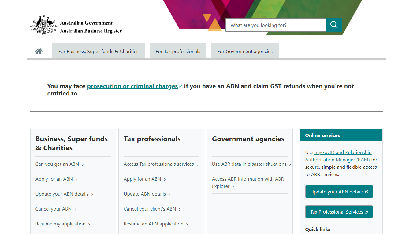 Australian Business Register (ABR) Home Page